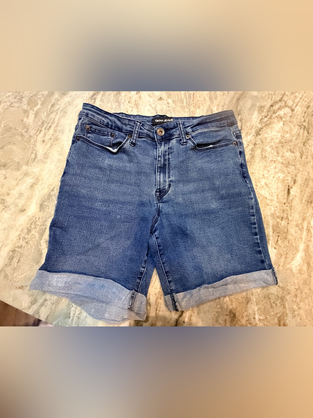 DKNY Jeans Denim Shorts Size 8 Blue Stretch Cuffed Mid Rise
